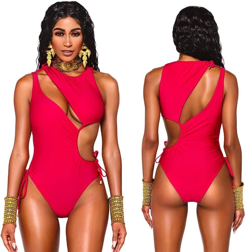 New! BFyne Dylan Virtual Pink Ruched Cutout One Piece Swimsuit 3490